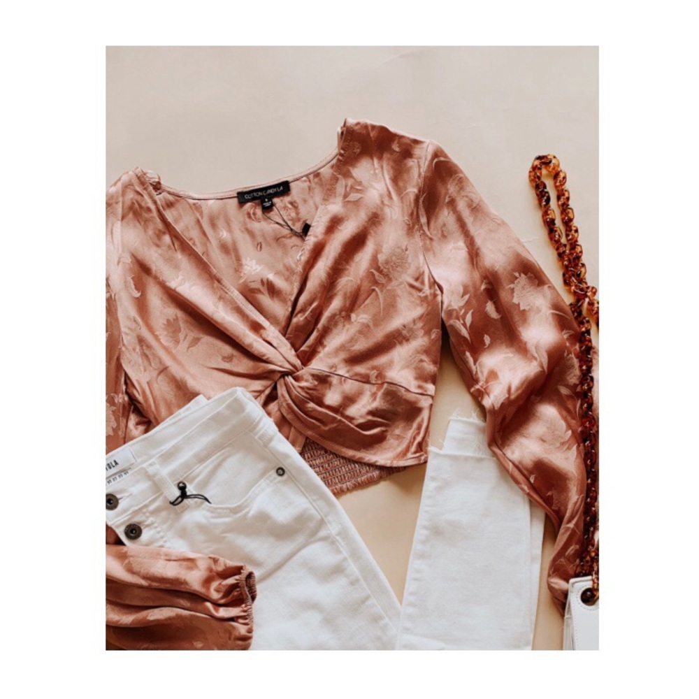 Cotton Candy LA Pink Satin Crop Top - Picture 1 of 5